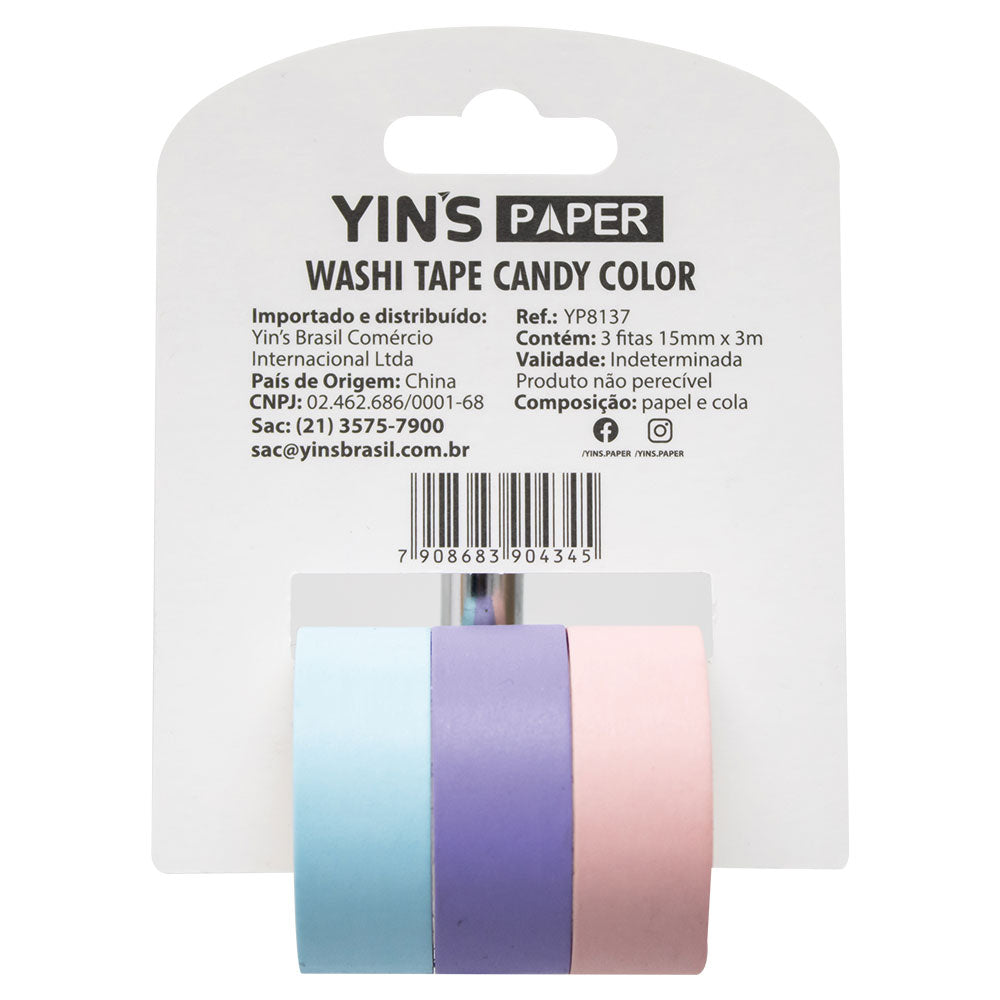 Fita Adesiva Decorativa Yins Paper 15mmx3m com 03 Unid - Candy Color
