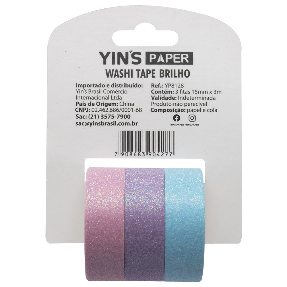 Fita Adesiva Decorativa Yins Paper 15mmx3m com 03 Unid - Glitter Candy Color
