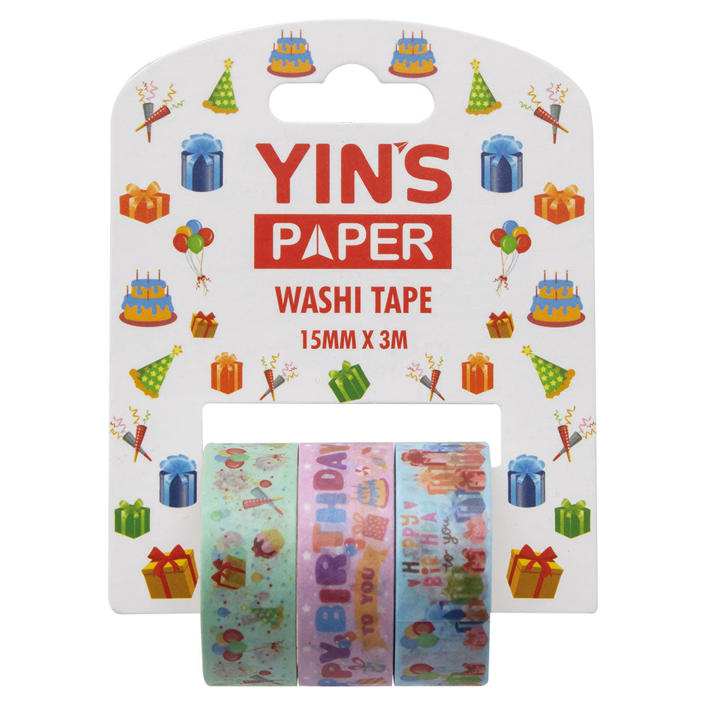 Fita Adesiva Decorativa Yins Paper 15mmx3m com 03 Unid - Happy Birthday