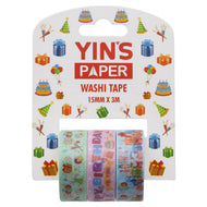 Fita Adesiva Decorativa 15mmx3m com 3 Unidades para Artesanato - Happy Birthday - Yin's Paper