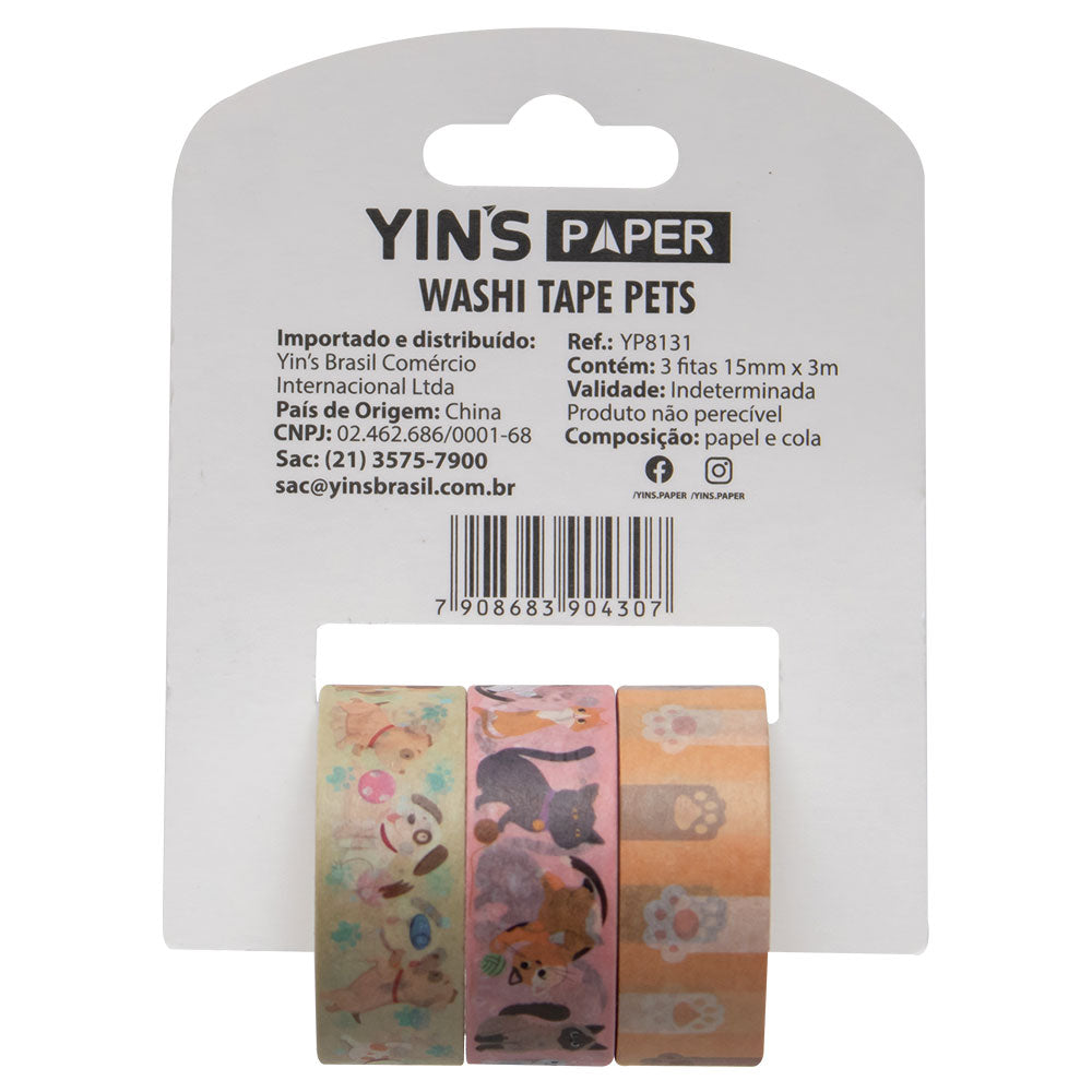 Fita Adesiva Decorativa Yins Paper 15mmx3m com 03 Unid - Pets