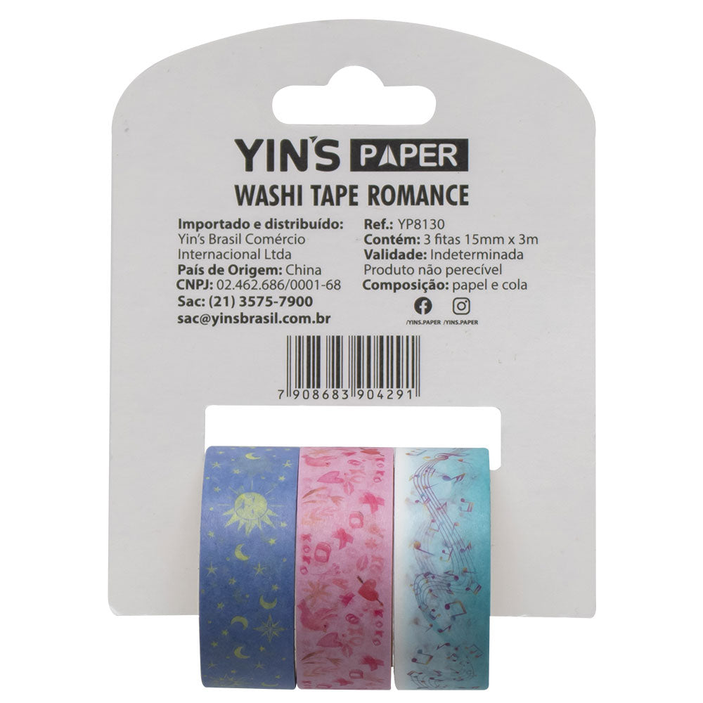 Fita Adesiva Decorativa Yins Paper 15mmx3m com 03 Unid - Romance