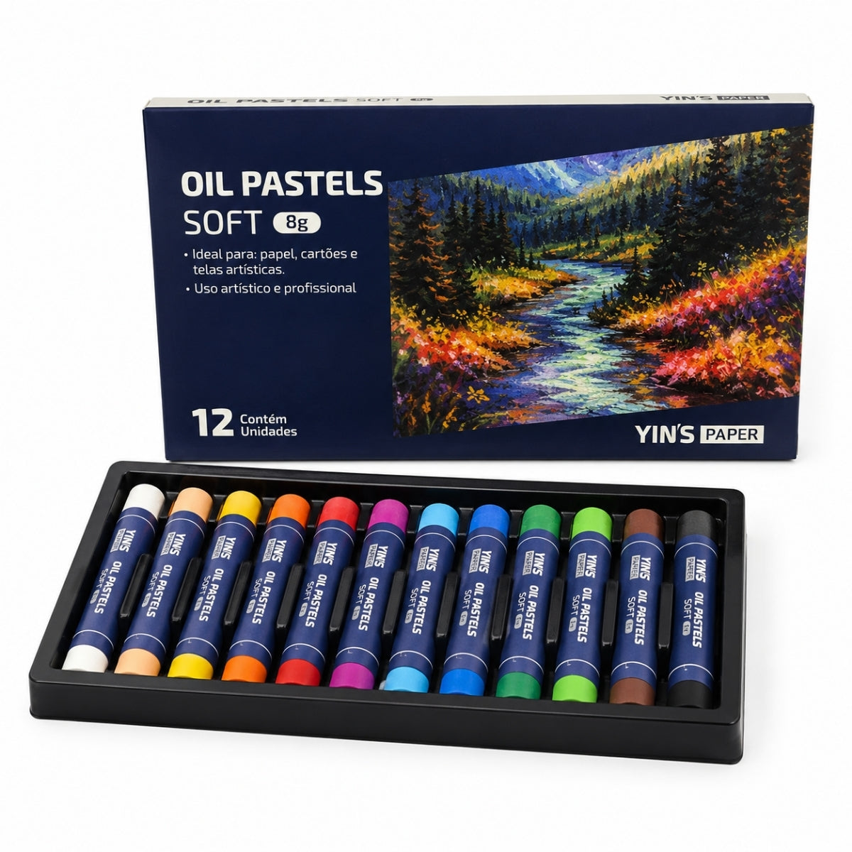 Giz Pastel Oleoso Soft Yins Paper 8g com 12 Cores