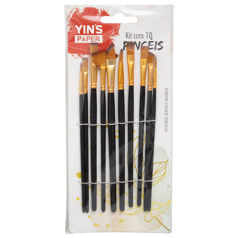 Kit de Pincel Artistico Yins Paper Tecnico de Pintura com 10 Pecas