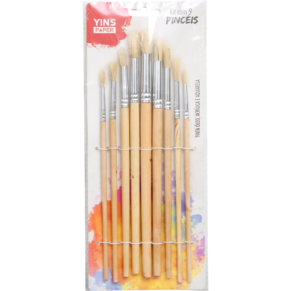 Kit de Pincel Artistico Yins Paper com 09 Pecas