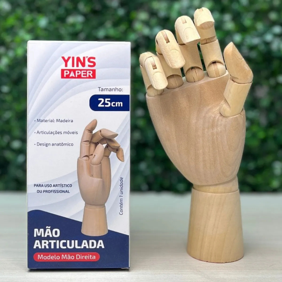 Mao Direita Articulada Yins Paper 25cm em Madeira com 01 Unid