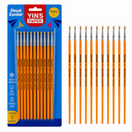 Kit Pincel Escolar Chato Cerda Natural Nº 0 para Pintura com 12 Unidades - Laranja - Yin's Paper
