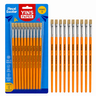 Kit Pincel Escolar Chato Cerda Natural Nº 10 para Pintura com 12 Unidades - Laranja - Yin's Paper