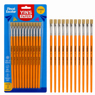 Kit Pincel Escolar Chato Cerda Natural Nº 12 para Pintura com 12 Unidades - Laranja - Yin's Paper