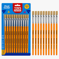 Kit Pincel Escolar Chato Cerda Natural Nº 16 para Pintura com 6 Unidades - Laranja - Yin's Paper