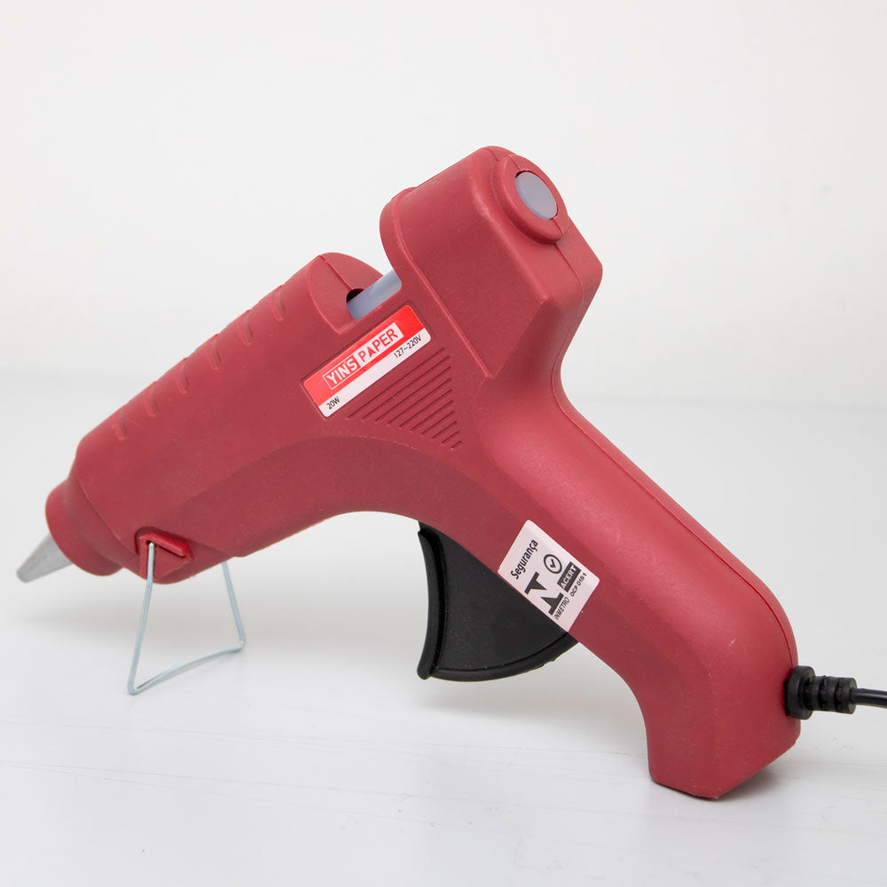 Pistola para Cola Quente Yins Paper 20w com 02 Refil Bivolt - Vinho com Preto