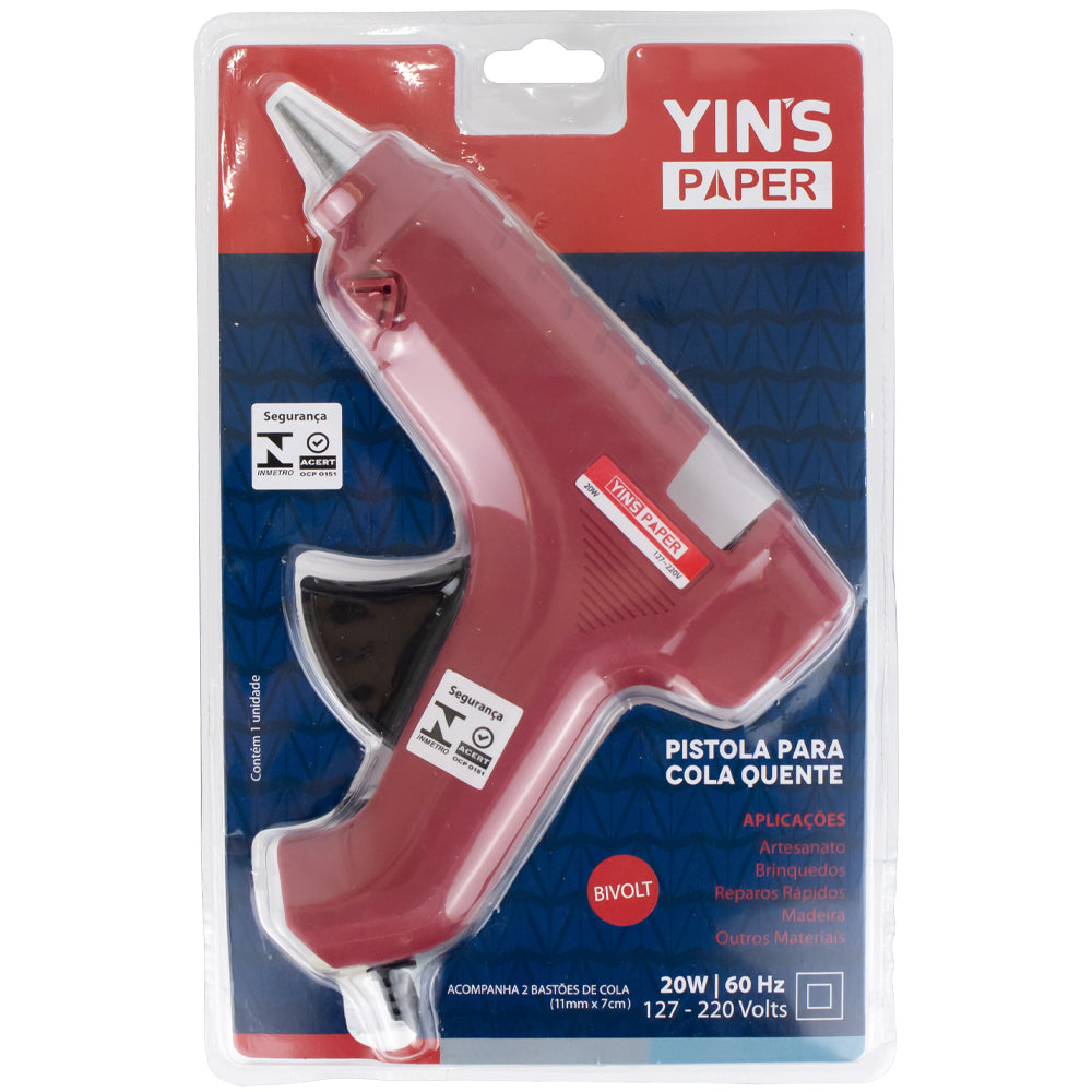 Pistola para Cola Quente Yins Paper 20w com 02 Refil Bivolt - Vinho com Preto