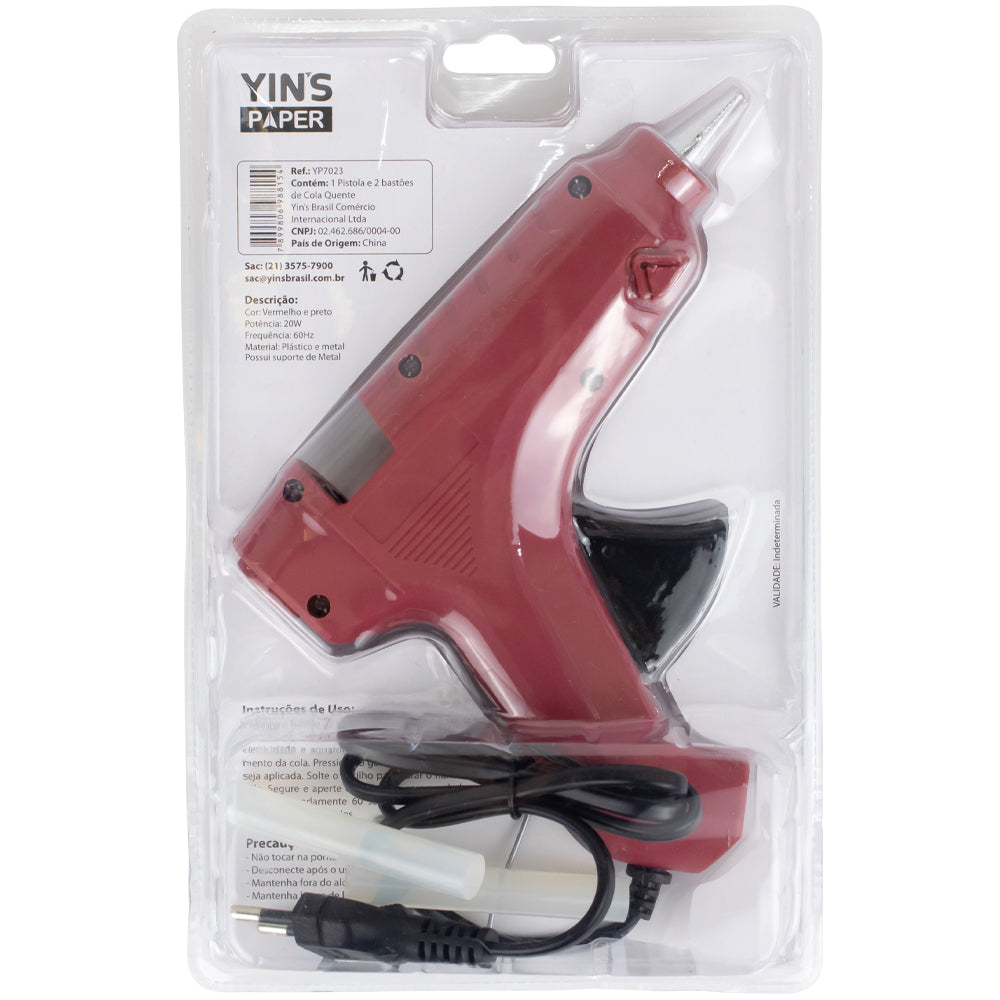 Pistola para Cola Quente Yins Paper 20w com 02 Refil Bivolt - Vinho com Preto