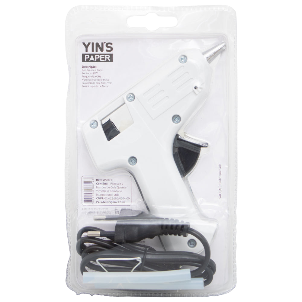 Mini Pistola para Cola Quente Yins Paper 10w com 02 Bastao Bivolt - Branco com Preto