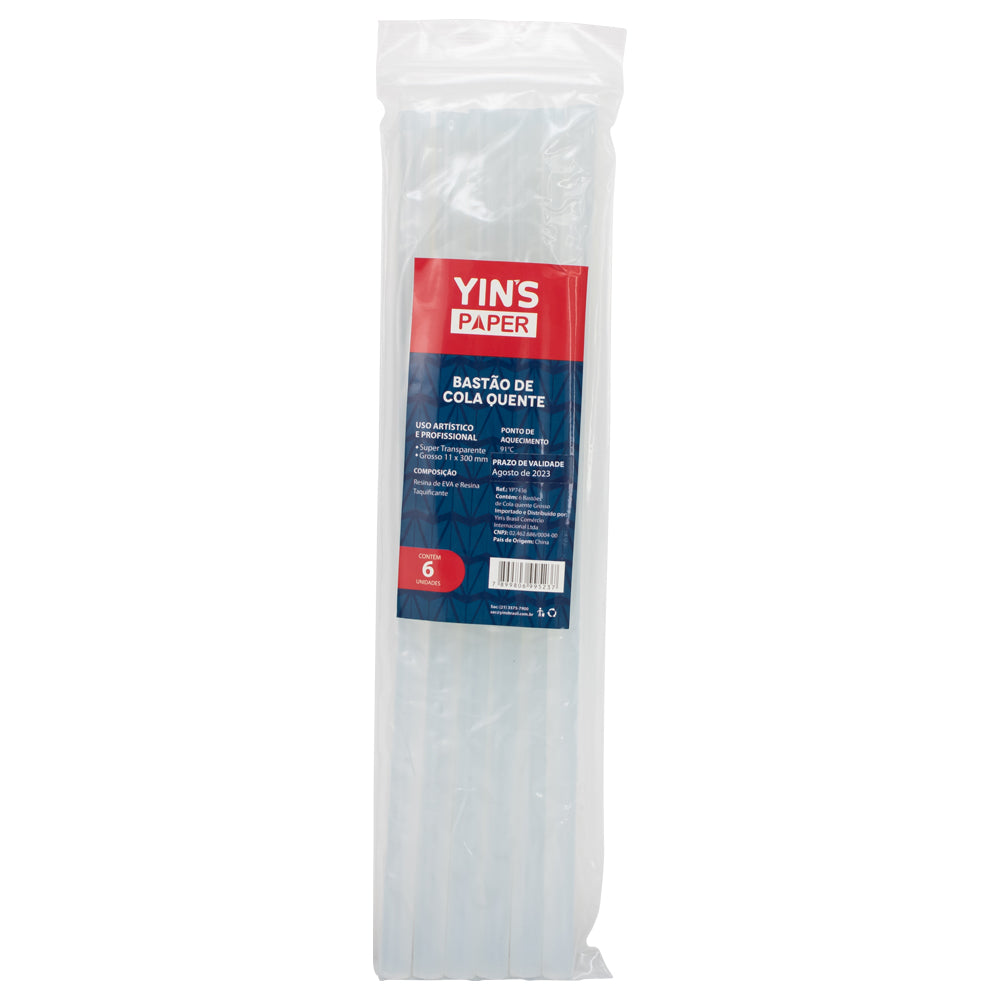 Refil de Cola Quente Yins Paper com 06 Unid - Grosso Transparente