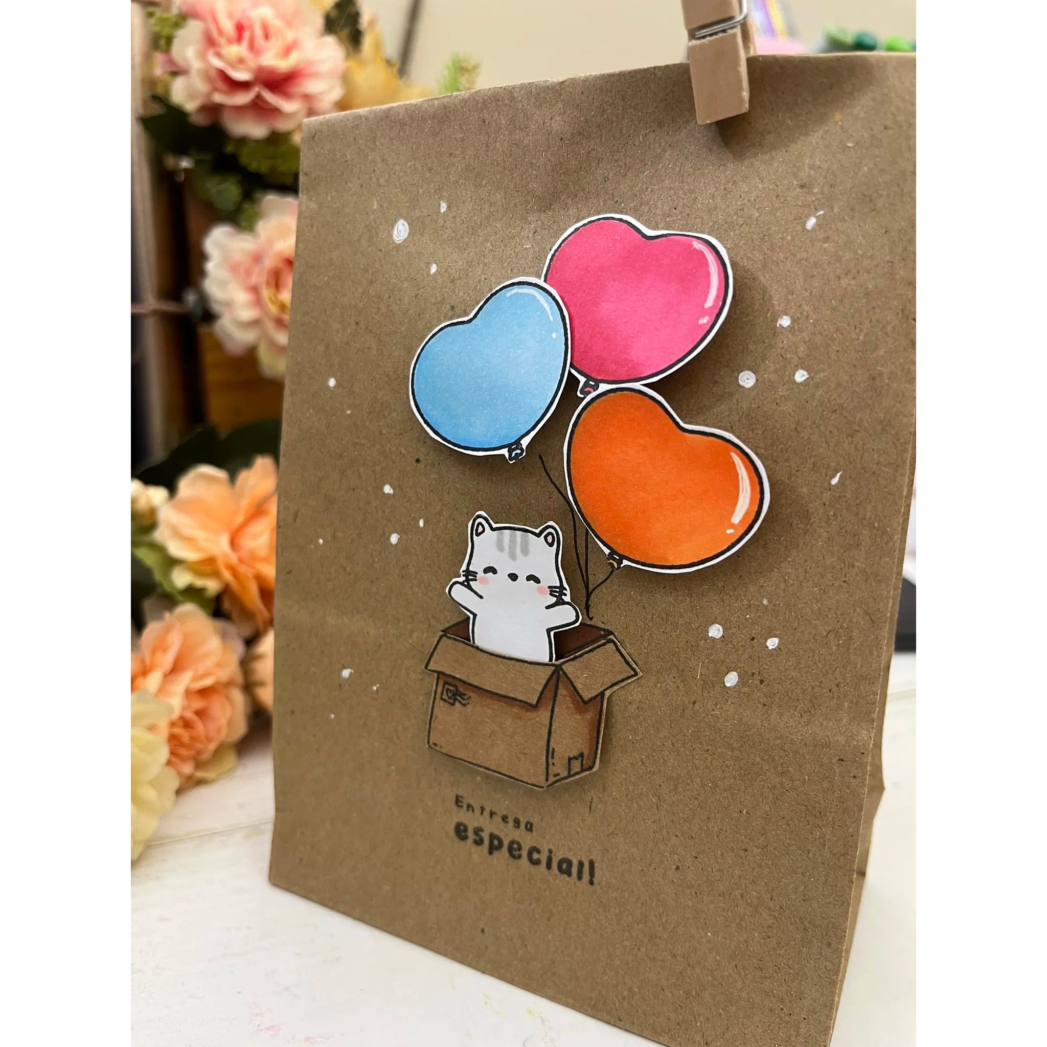 Cartela de Carimbos Balão de Coração em Fotopolímero para Artesanato e Scrapbook - Lilipop