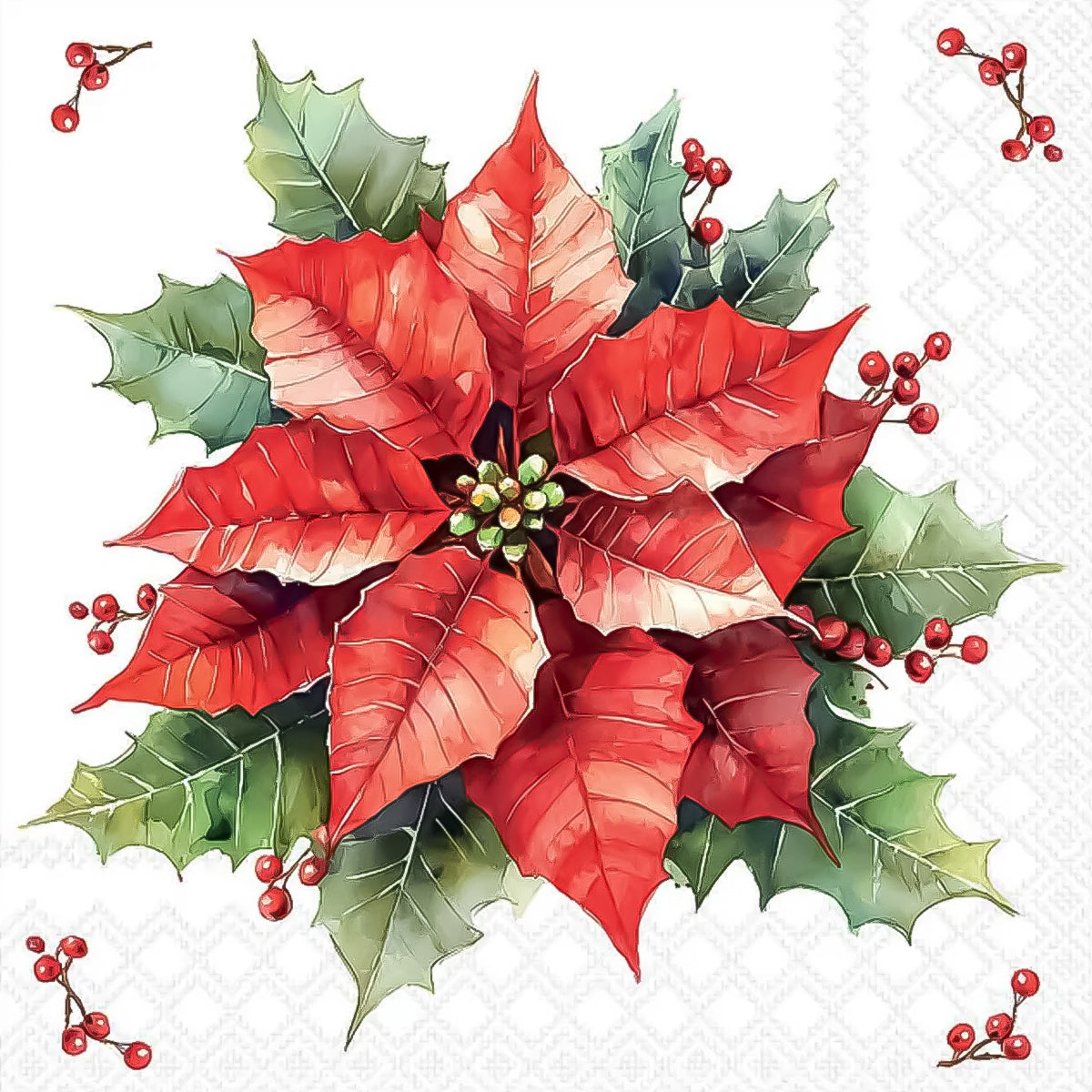 Guardanapo para Decoupage Ambiente 33x33cm com 2 Unidades - Flor do Natal Festiva Branca