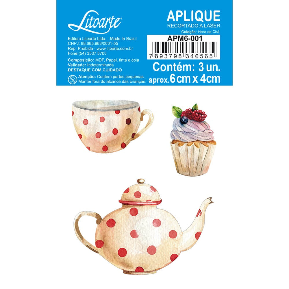 Aplique em Mdf e Papel Coleção Hora do Chá Xícara e Cupcake 6x5cm para Artesanato e Scrapdecor Apm6-001 - Litoarte