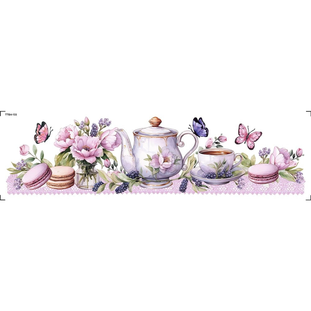 Transfer de Imagem Têxtil Barra - Chá Floral 24x7cm para Artesanato e Customização em Tecido Ttb4-133 - Litoarte