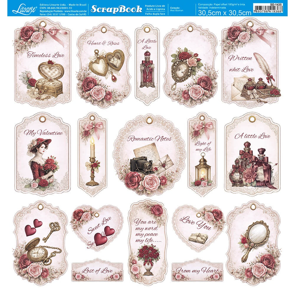 Papel para Scrapbook Dupla Face Red Woman 30,5x30,5cm para Scrapbook e Papelaria Criativa Sd-1435 - Litoarte
