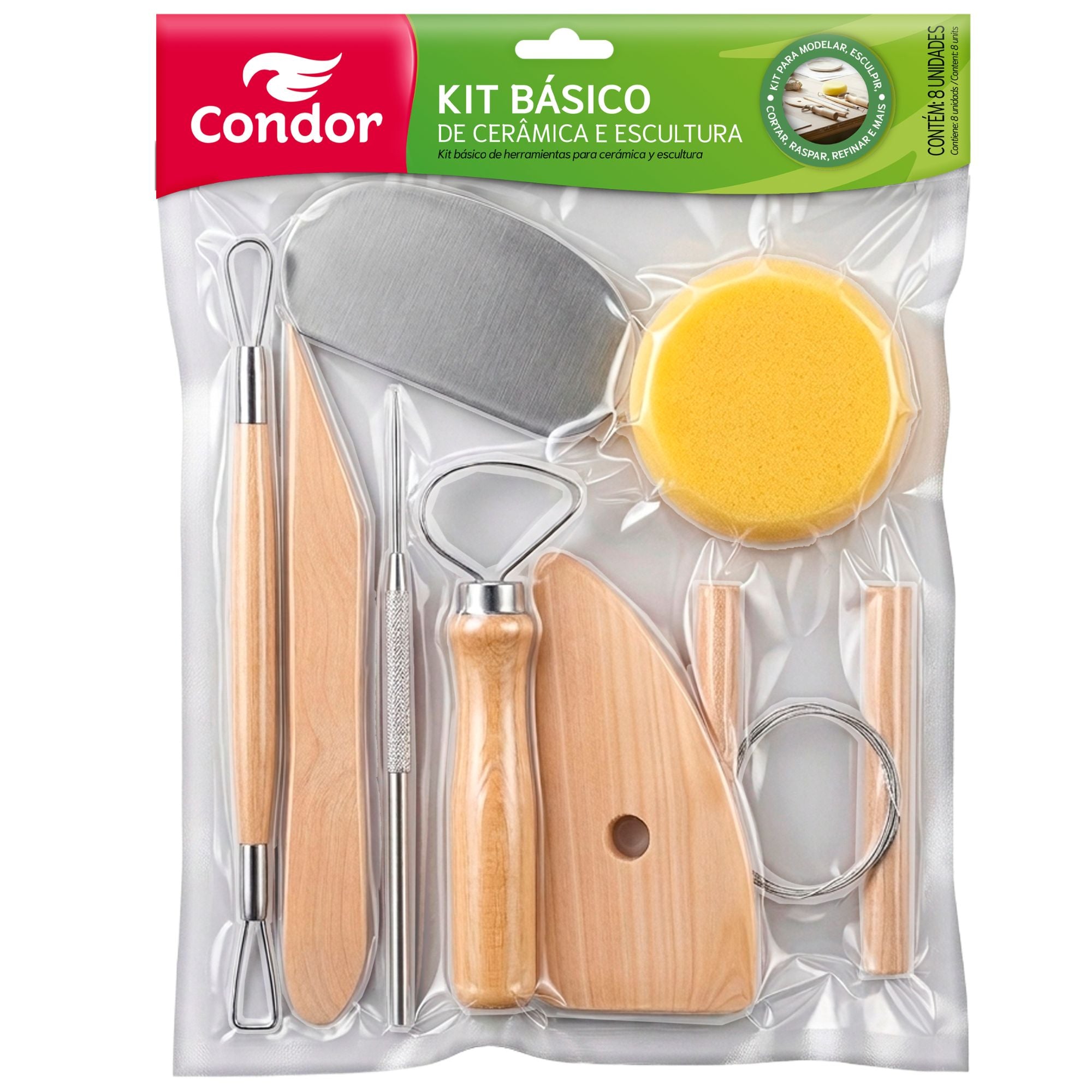 Kit Básico 8 Peças para Modelagem Cerâmica e Biscuit - Condor