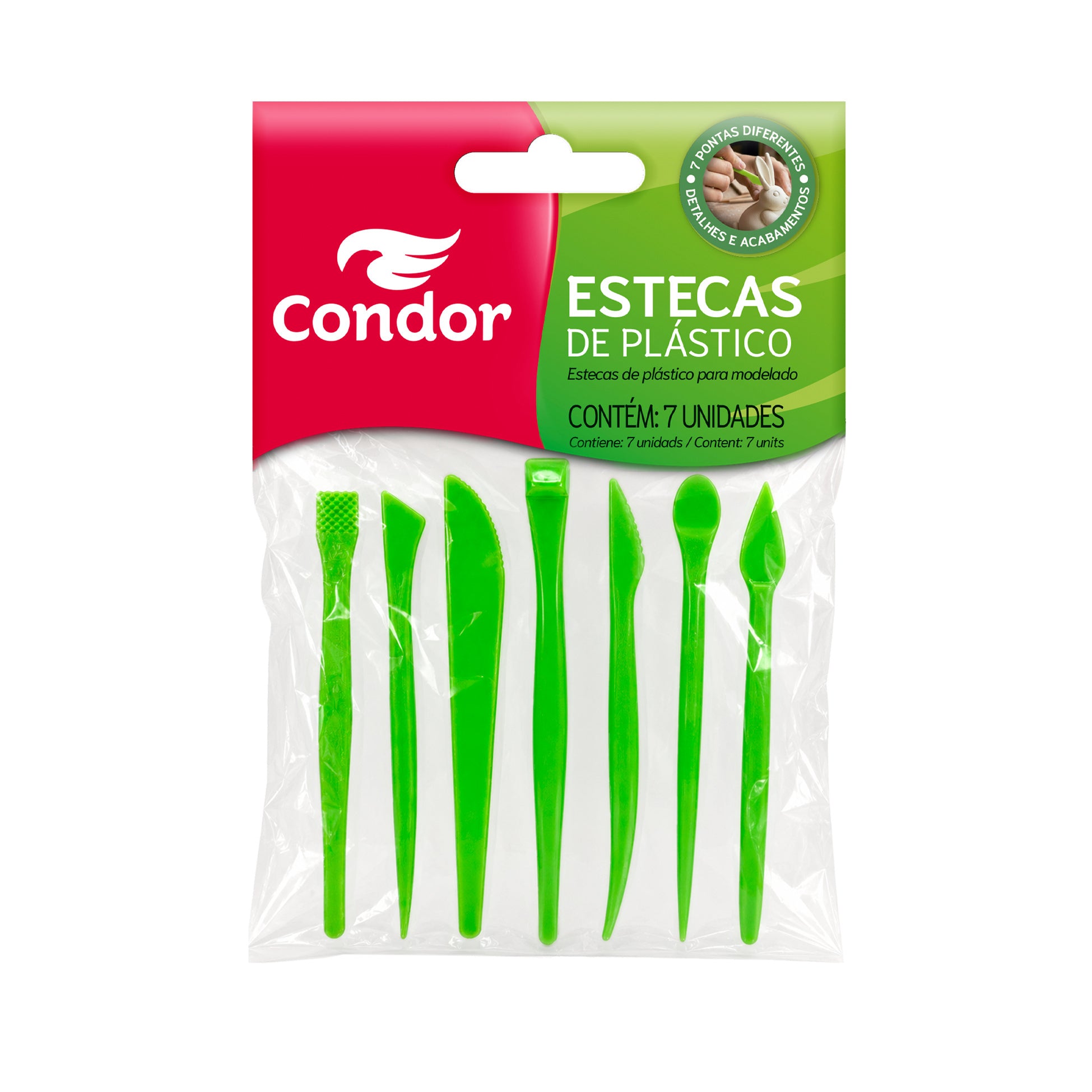 Estecas Plásticas 7 Peças para Modelagem Cerâmica e Biscuit - Condor