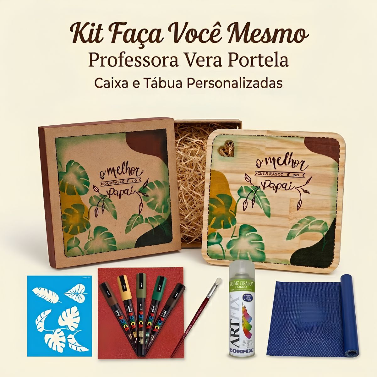 Kit Faça Você Mesmo Vera Portela com Caixa, Tábua e Materiais para Personalização