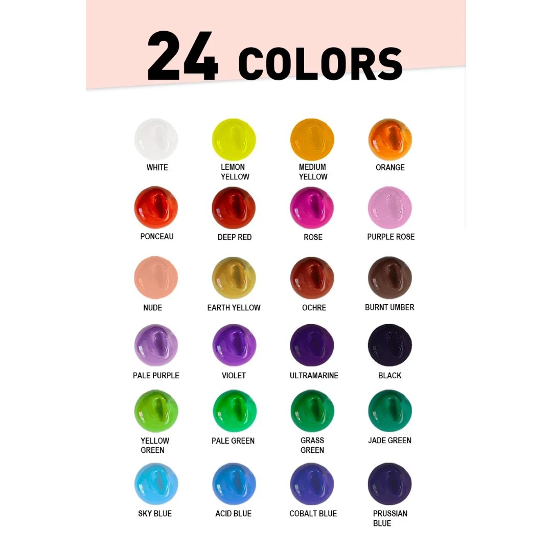Kit de Tinta Guache Profissional em Potes Jelly Cup com 24 Cores de 30g e 13 Acessórios - Himi