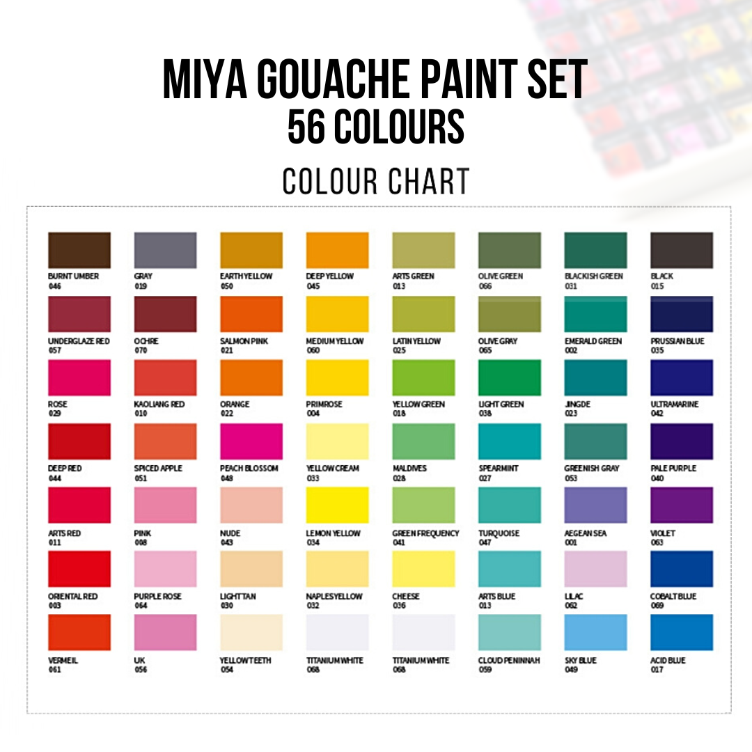 Estojo Branco de Tinta Guache Profissional em Potes Jelly Cup com 56 Cores de 30g Básicas, Fluorescentes e Metálicas - Himi