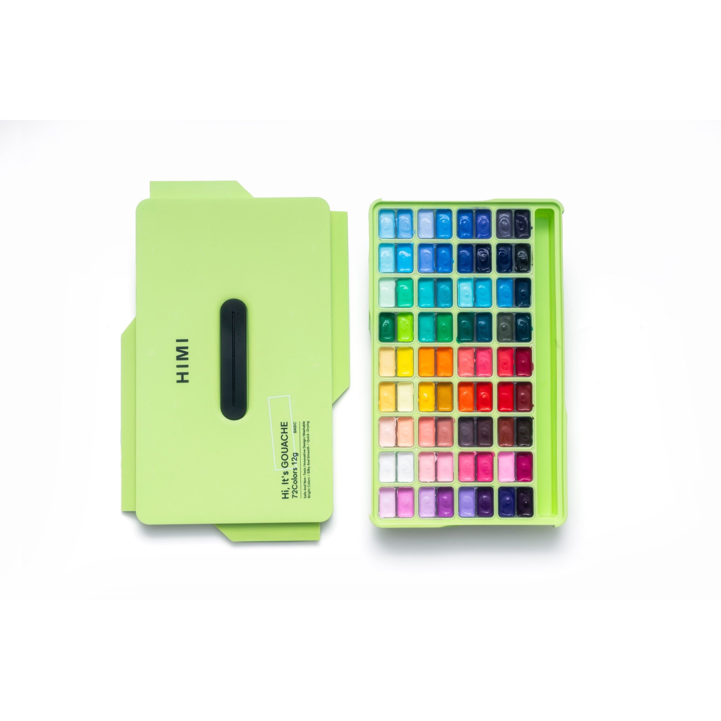 Estojo Verde de Tinta Guache Profissional em Potes Twin Cup com 72 Cores de 12g - Himi
