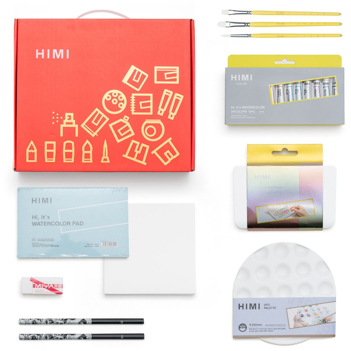 Kit de Tinta Aquarela em Tubo com 24 Cores de 12ml e 19 Acessórios - Himi