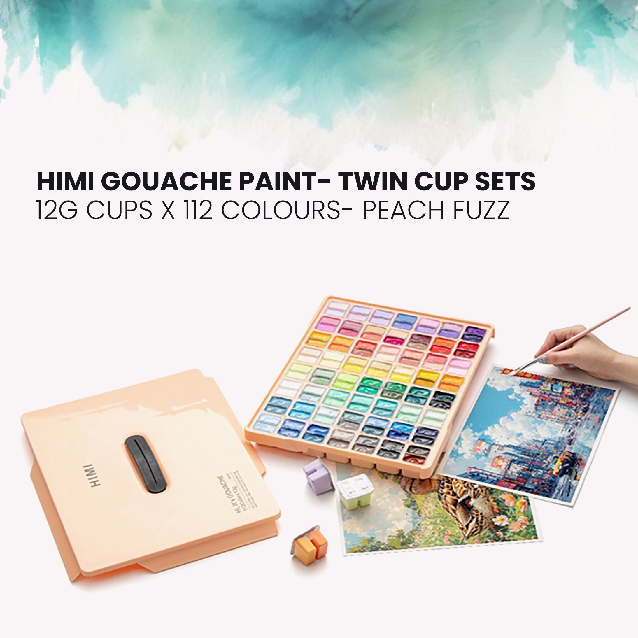 Estojo Branco de Tinta Guache Profissional em Potes Twin Cup com 112 Cores de 12g - Himi