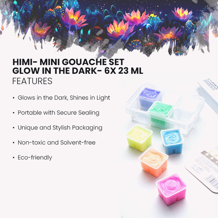 Estojo de Tinta Guache Fluorescente Glow In The Dark com 6 Cores de 23ml - Himi
