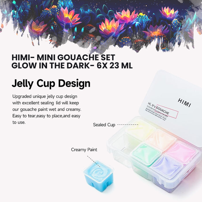 Estojo de Tinta Guache Fluorescente Glow In The Dark com 6 Cores de 23ml - Himi