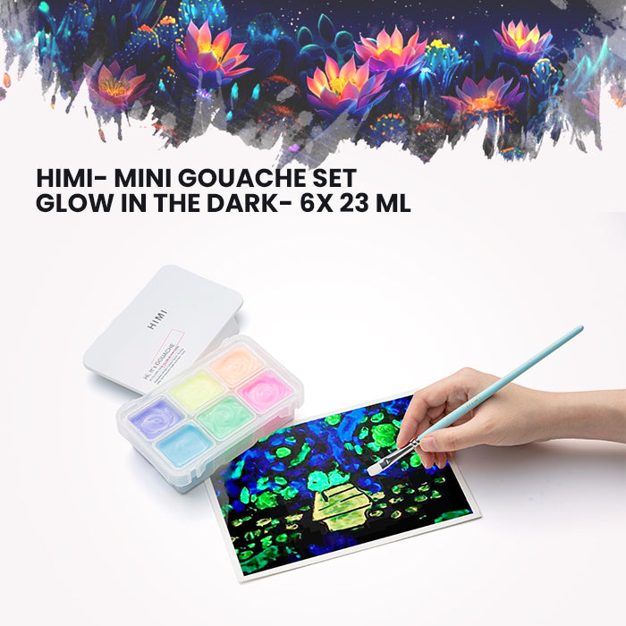 Estojo de Tinta Guache Fluorescente Glow In The Dark com 6 Cores de 23ml - Himi