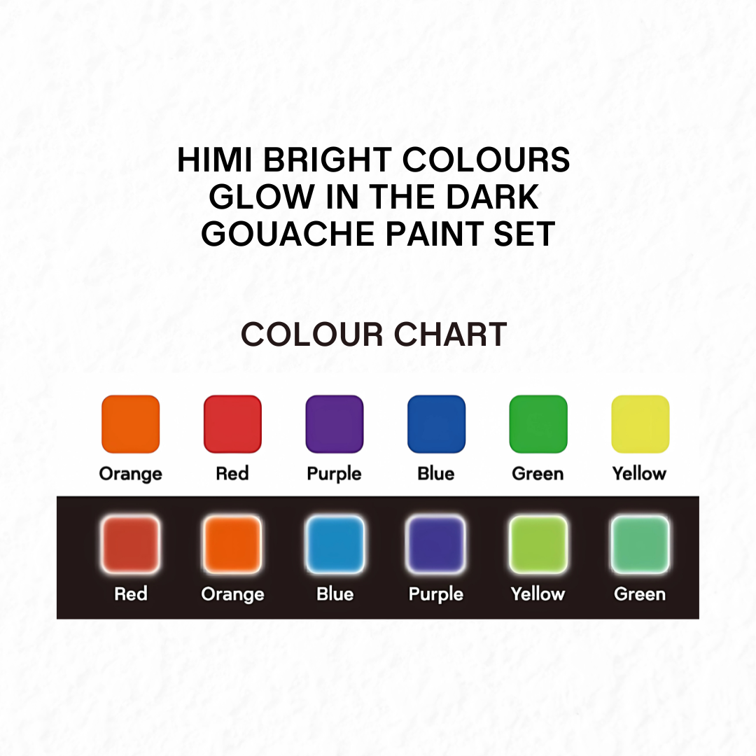 Estojo de Tinta Guache Fluorescente Glow In The Dark com 6 Cores de 23ml - Himi