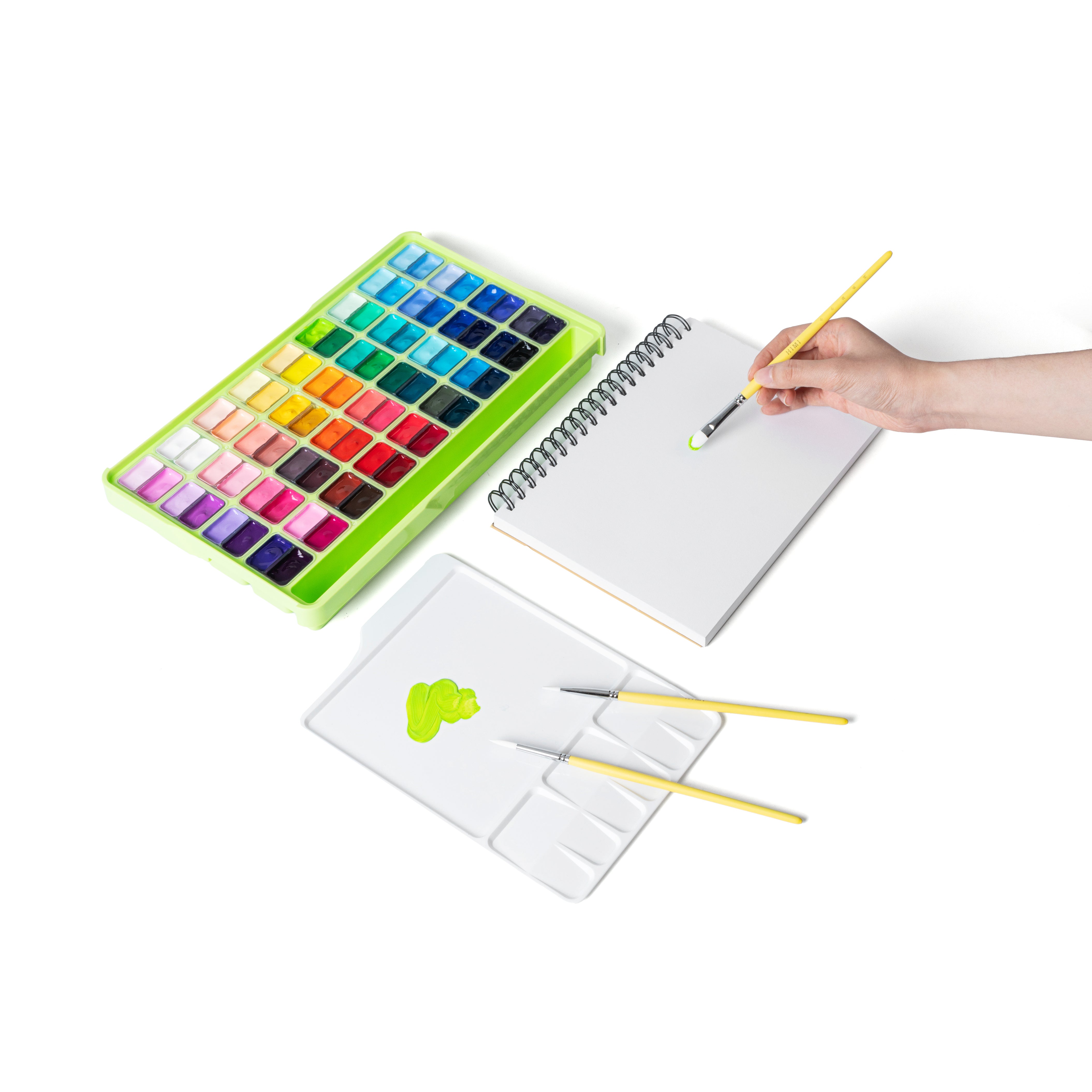 Kit de Tinta Guache Profissional em Potes Twin Cup com 72 Cores de 12g e 8 Acessórios em Estojo Verde-maçã - Himi