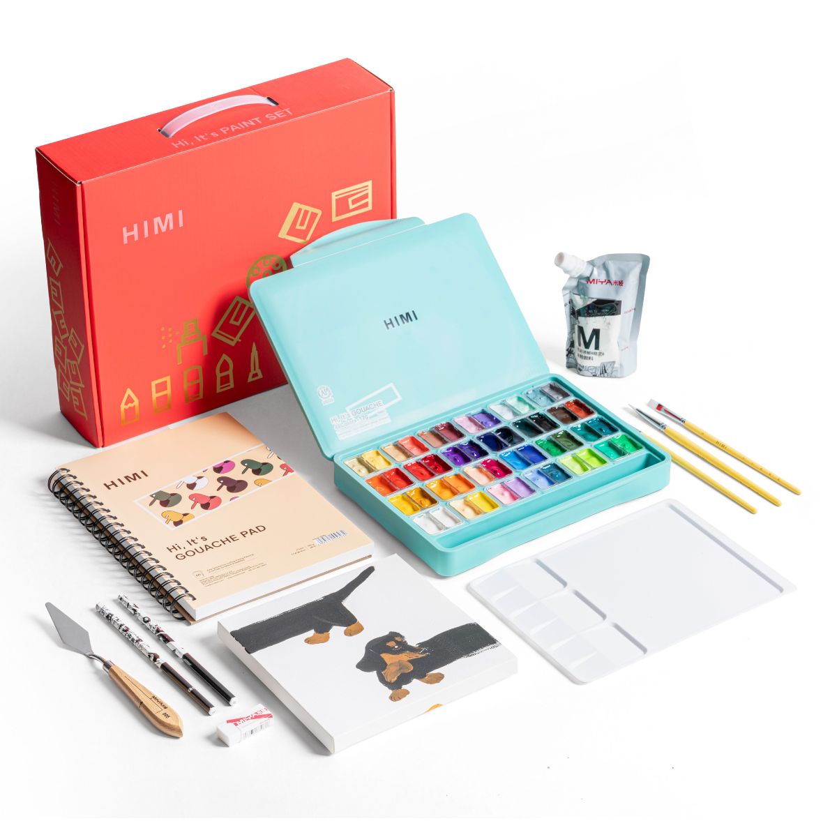 Kit de Tinta Guache Profissional em Potes Twin Cup com 48 Cores de 12g e 12 Acessórios - Himi