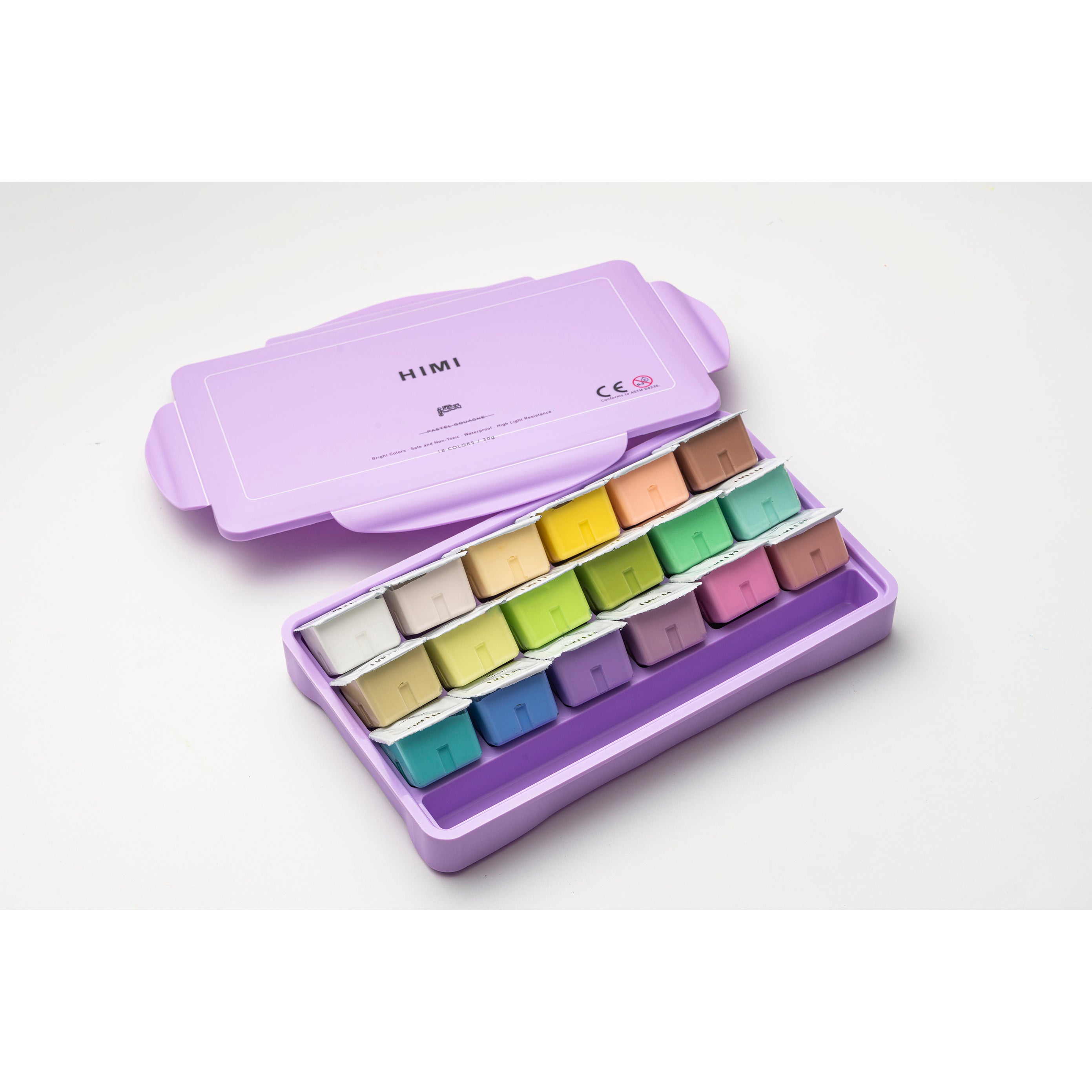 Estojo de Tinta Guache Profissional em Potes Jelly Cup com 18 Cores em Tons Pastéis de 30g - Himi