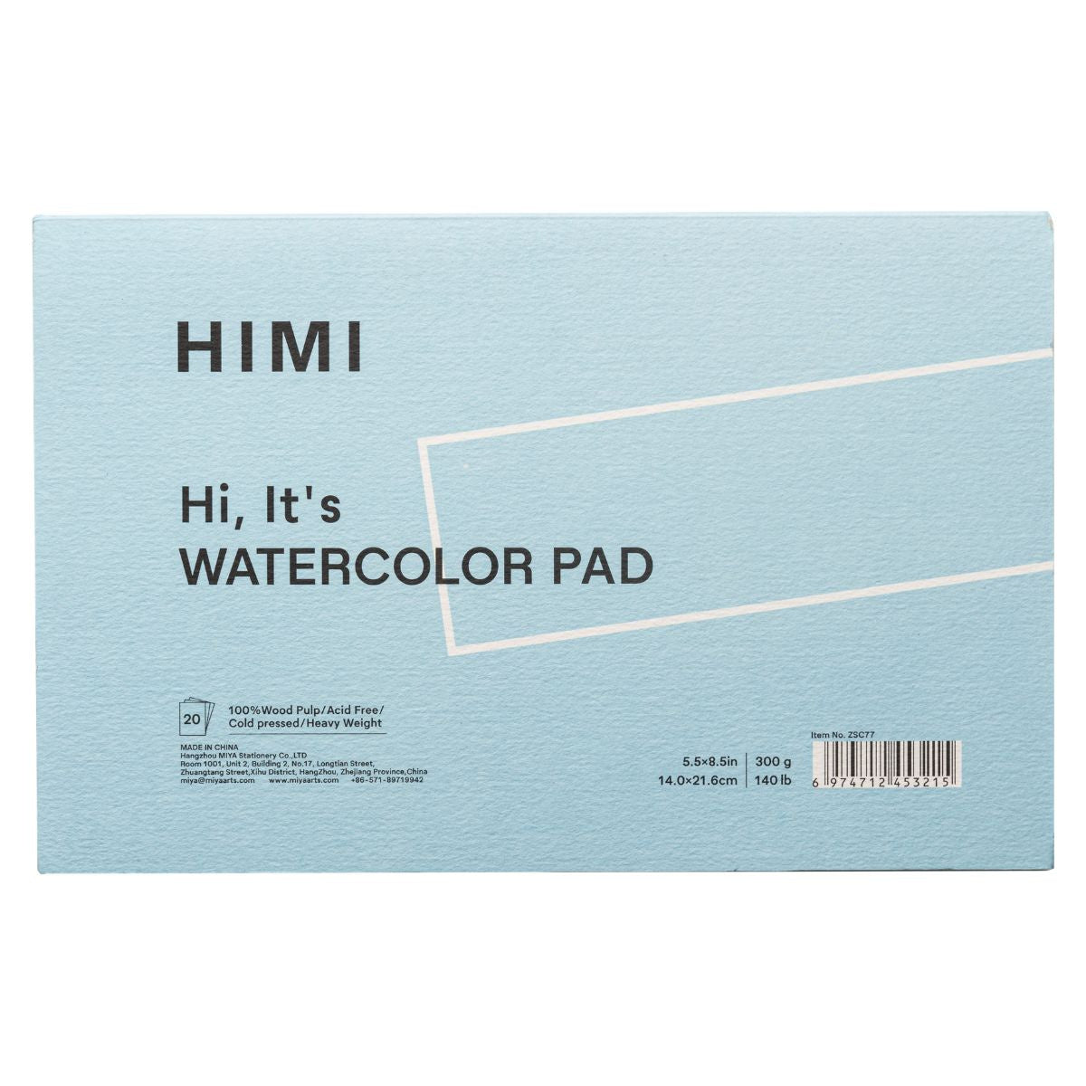 Bloco de Papel 100% Celulose para Aquarela 300g/m² 14x21,6cm com 20 Folhas Capa Azul - Himi