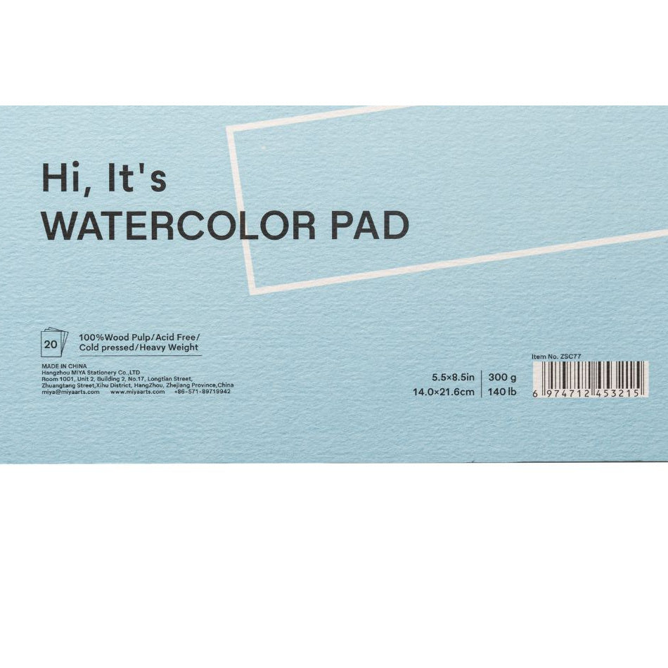Bloco de Papel 100% Celulose para Aquarela 300g/m² 14x21,6cm com 20 Folhas Capa Azul - Himi