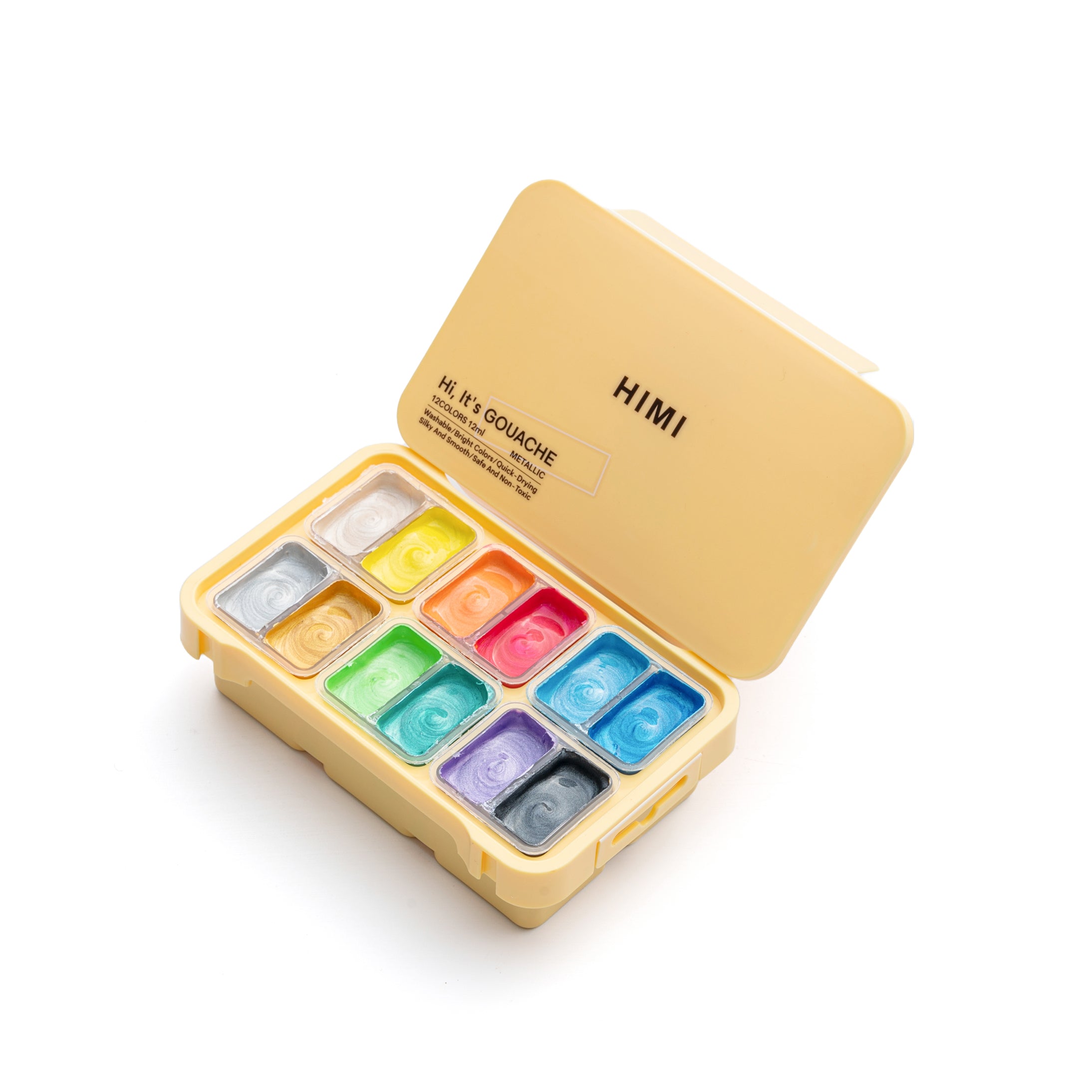Estojo Amarelo de Tinta Guache Metálica Profissional com 12 Cores de 12ml - Himi