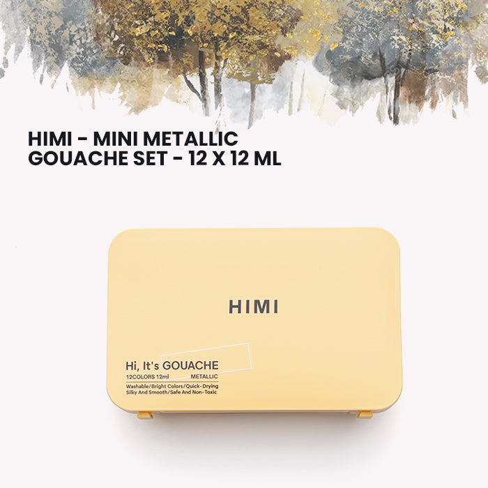 Estojo Amarelo de Tinta Guache Metálica Profissional com 12 Cores de 12ml - Himi