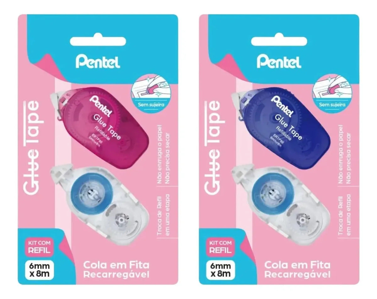 Cola em Fita Pentel Recarregável com Refil 6x8mm