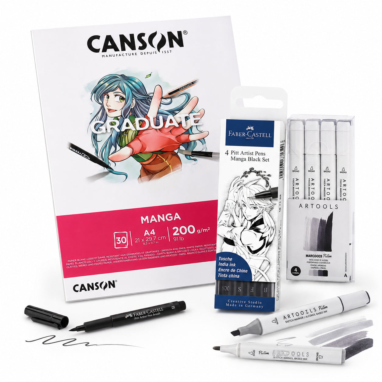 Kit para Desenho Mangá com Marcadores, Canetas e Bloco A4