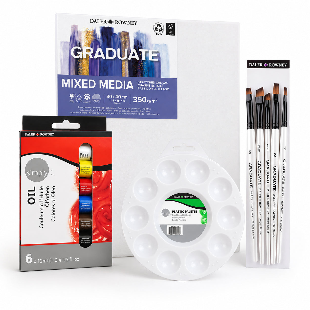 Kit para Pintura a Óleo com Tintas, Tela, Pincéis e Godê