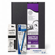 Kit para Desenho com Lápis Grafite, Canetas Técnicas e Sketchbook A4