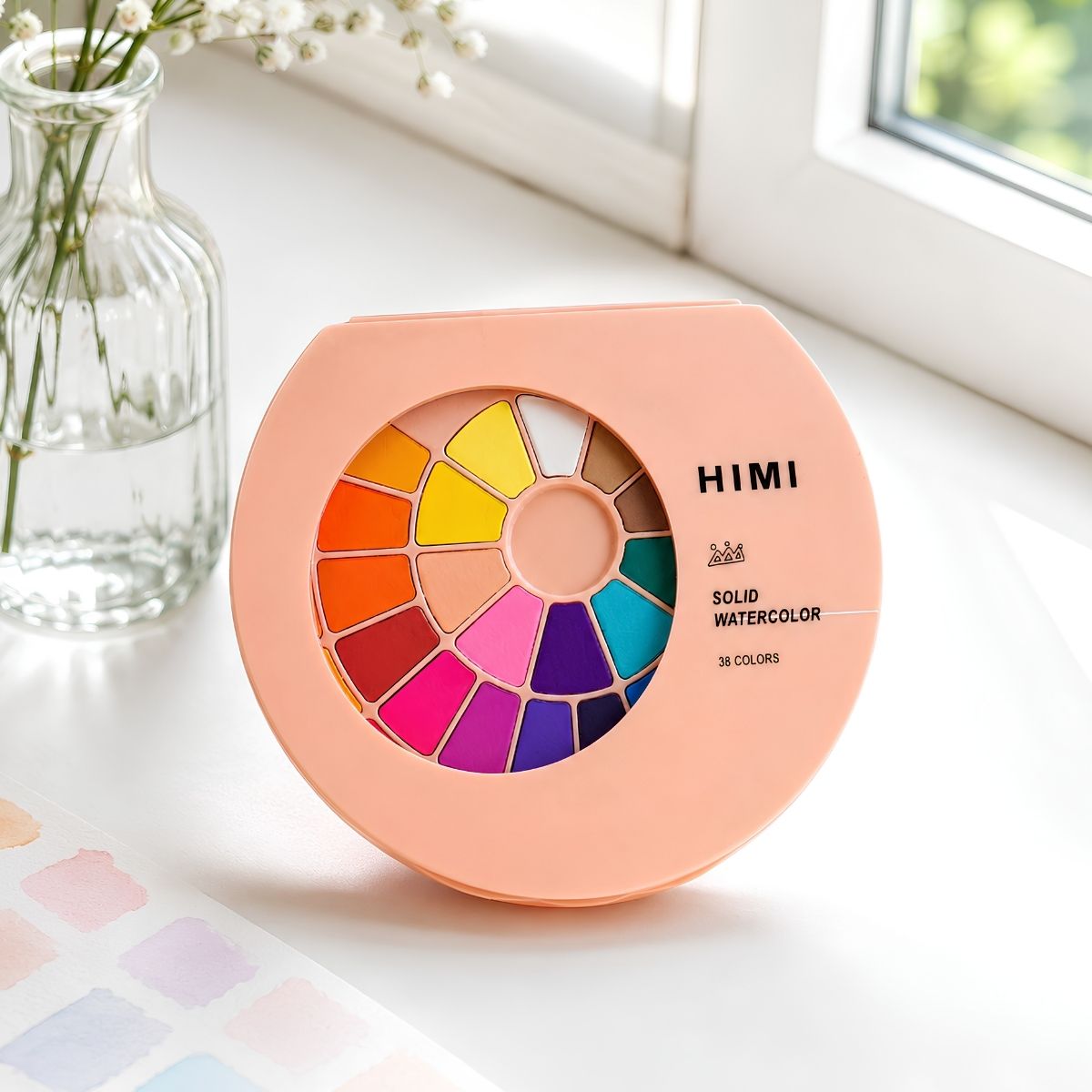 Estojo Aquarela Sólida com 38 Cores e Pincel Rosa Yfb04 - Himi