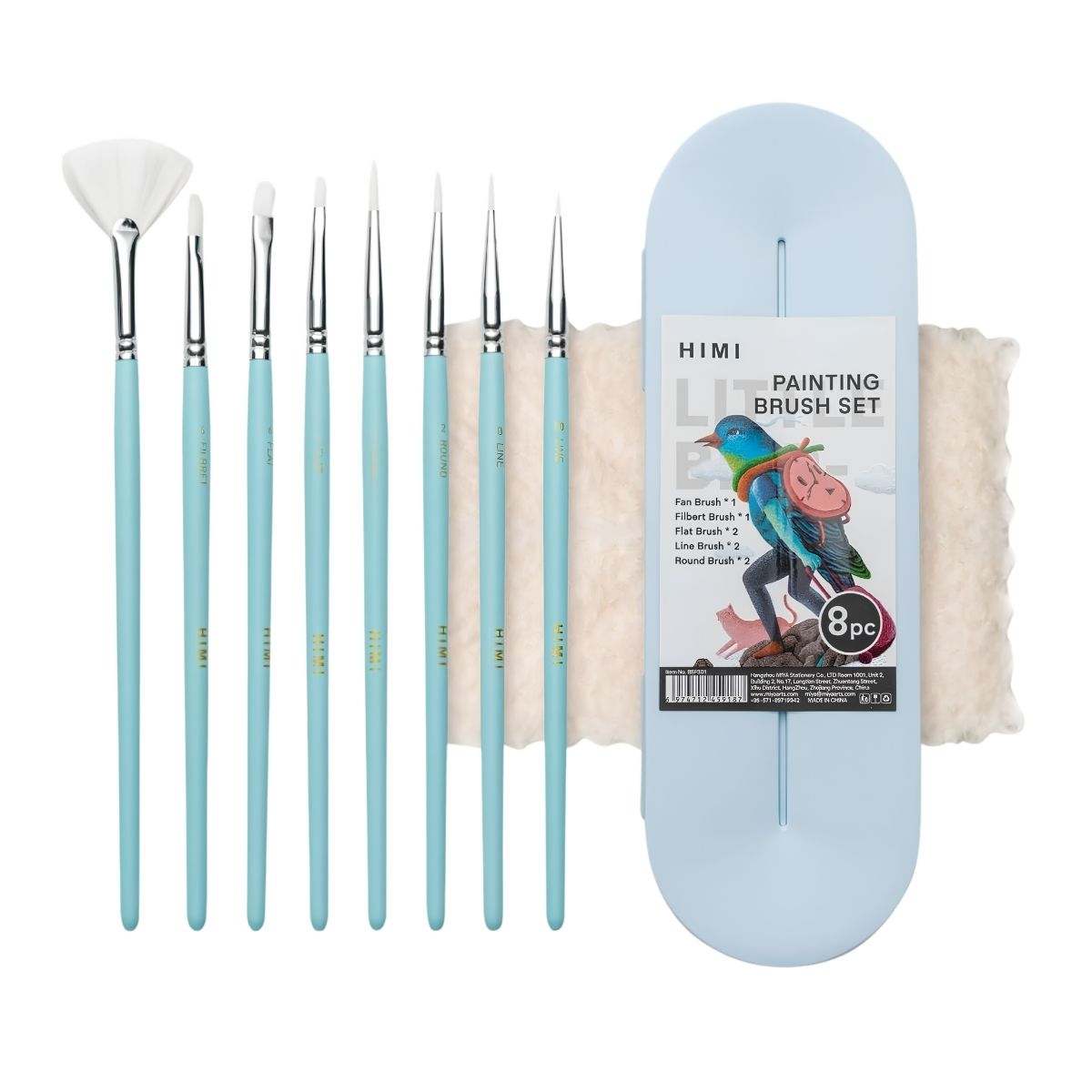 Kit Pincéis Artísticos Little Bird com 8 Unidades Azul Bsf301 - Himi