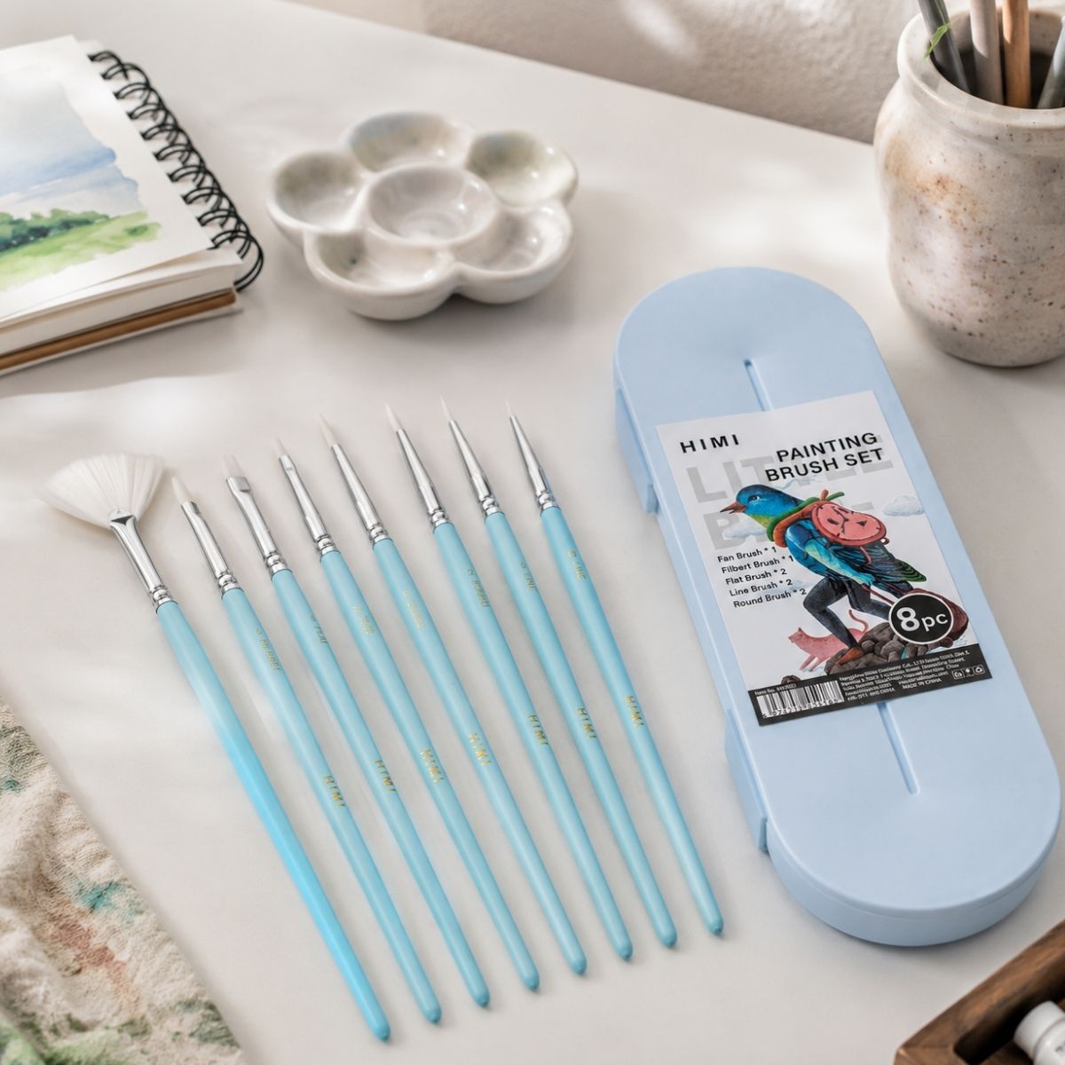 Kit Pincéis Artísticos Little Bird com 8 Unidades Azul Bsf301 - Himi
